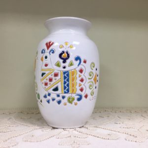 Vaso In Ceramica Con Decoro Pavoncella H 20